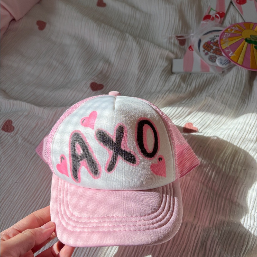 Pink AXO Trucker Hat with Hearts